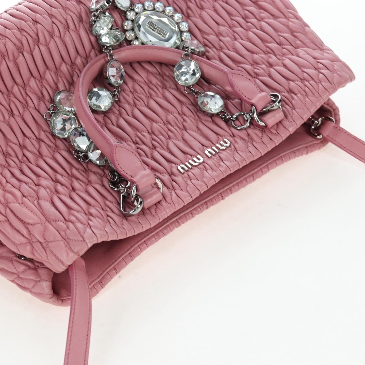 Miu Miu Crystal Turnlock Convertible Satchel Leather Pink Leather Shoulder Bag Bag (Pre-Owned)