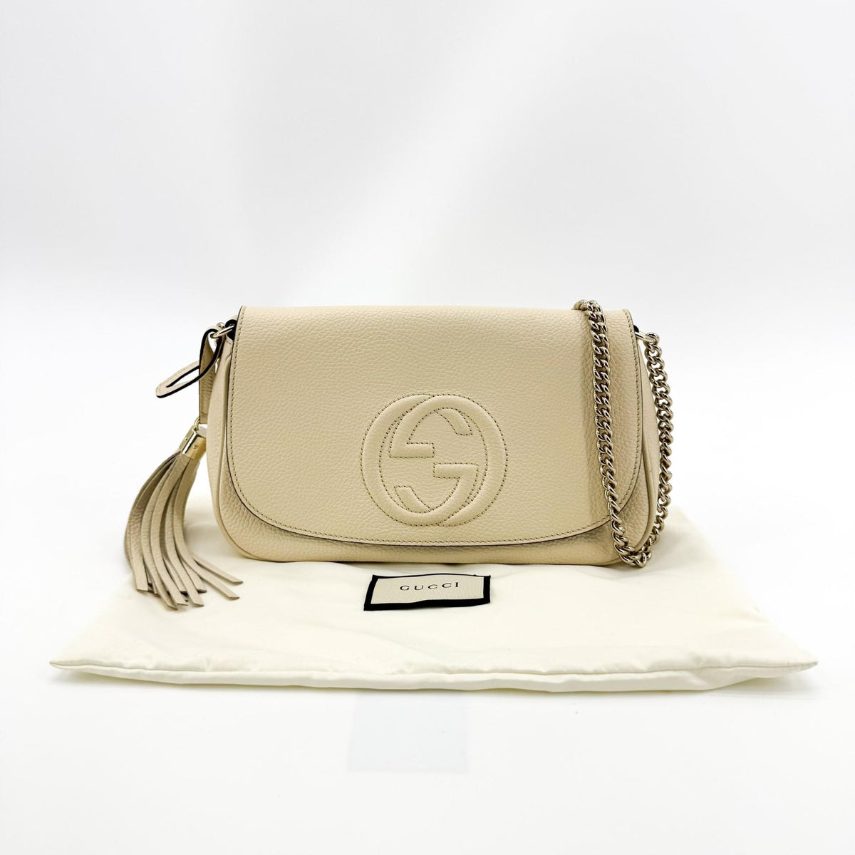Gucci Soho Chain Leather Beige Leather Shoulder Bag Bag (Pre-Owned)