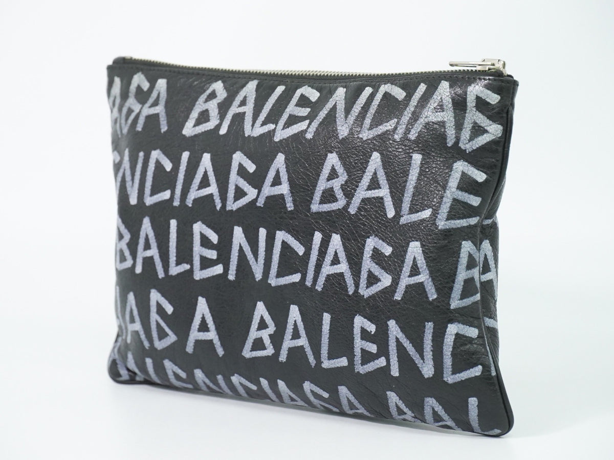 Balenciaga Graffiti Leather Black Leather Clutche & Pouche Bag (Pre-Owned)