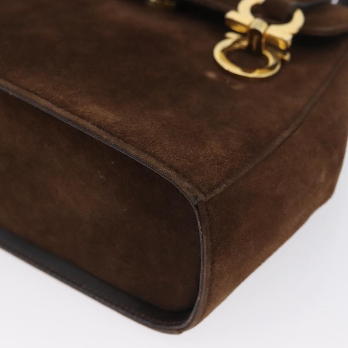 Salvatore Ferragamo Gancini Suede Brown Suede Shoulder Bag Bag (Pre-Owned)