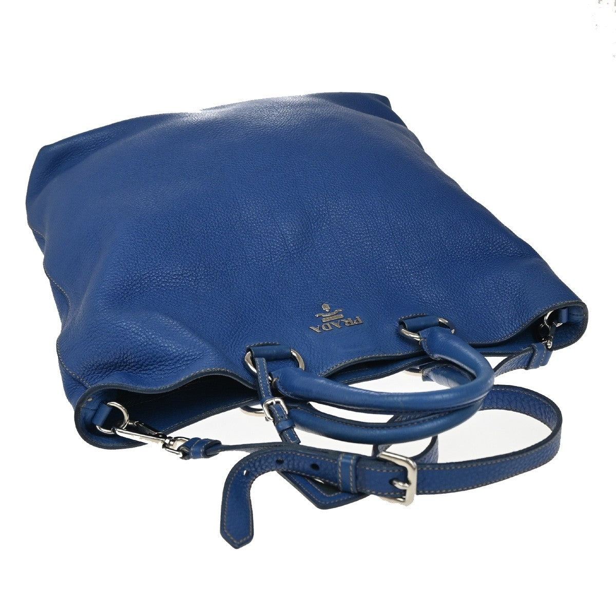 Prada Vintage Tote Leather Blue Leather Tote Bag Bag (Pre-Owned)