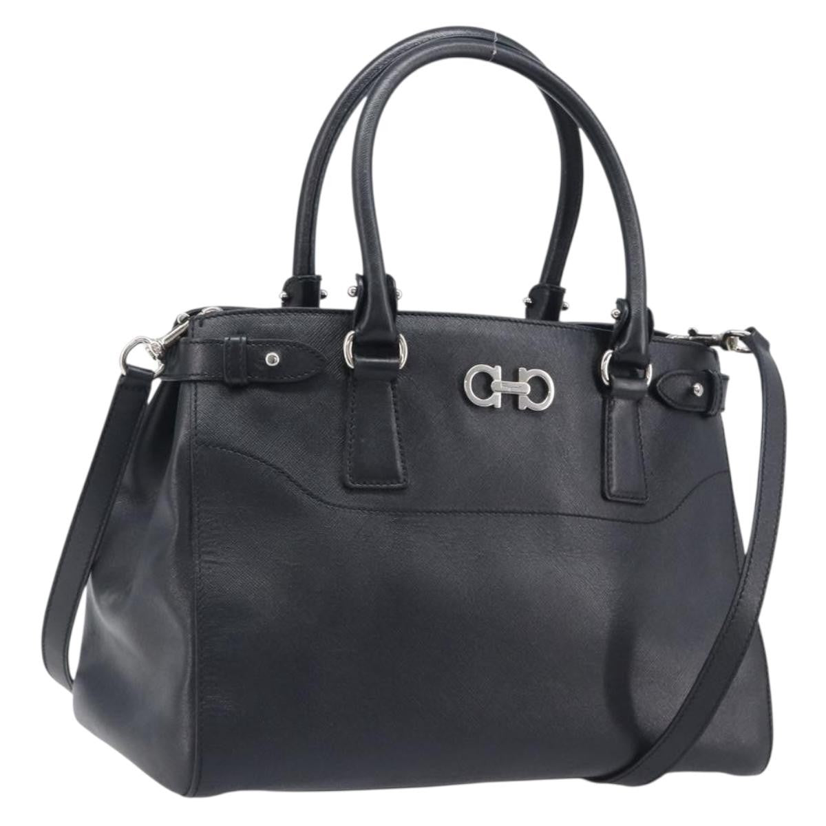 Salvatore Ferragamo Beky Saffiano Leather Black Leather Tote Bag Bag (Pre-Owned)