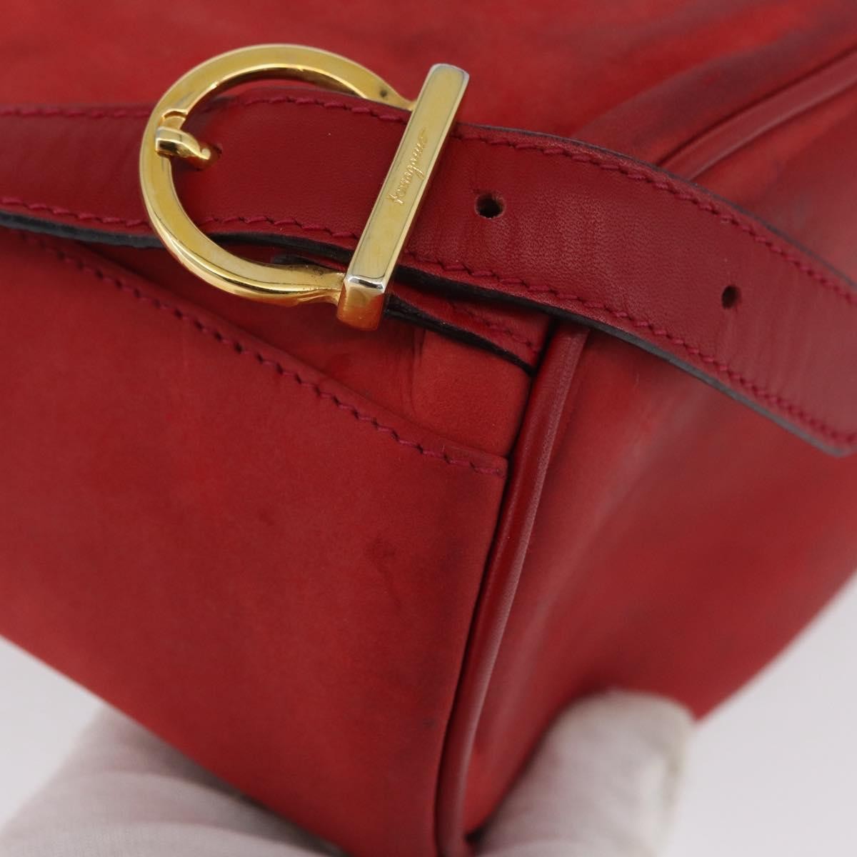 Salvatore Ferragamo Vara Flap Drawstring Leather And Suede Red Suede Backpack Bag (Pre-Owned)
