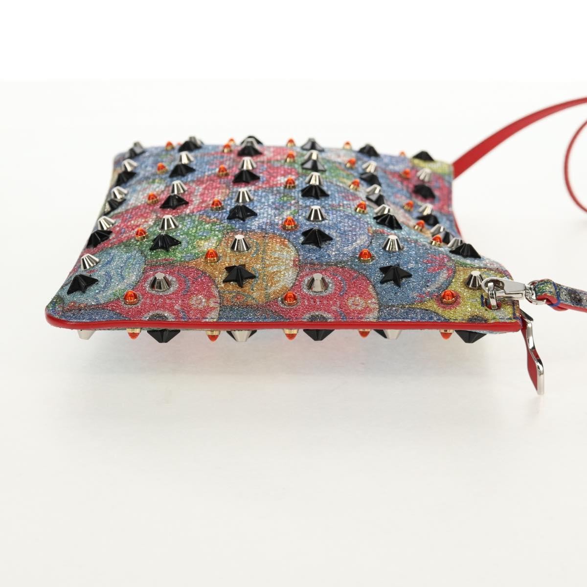 Christian Louboutin Loubiclutch Spiked Printed Leather Red Canvas Shoulder Bag Bag (Pre-Owned)