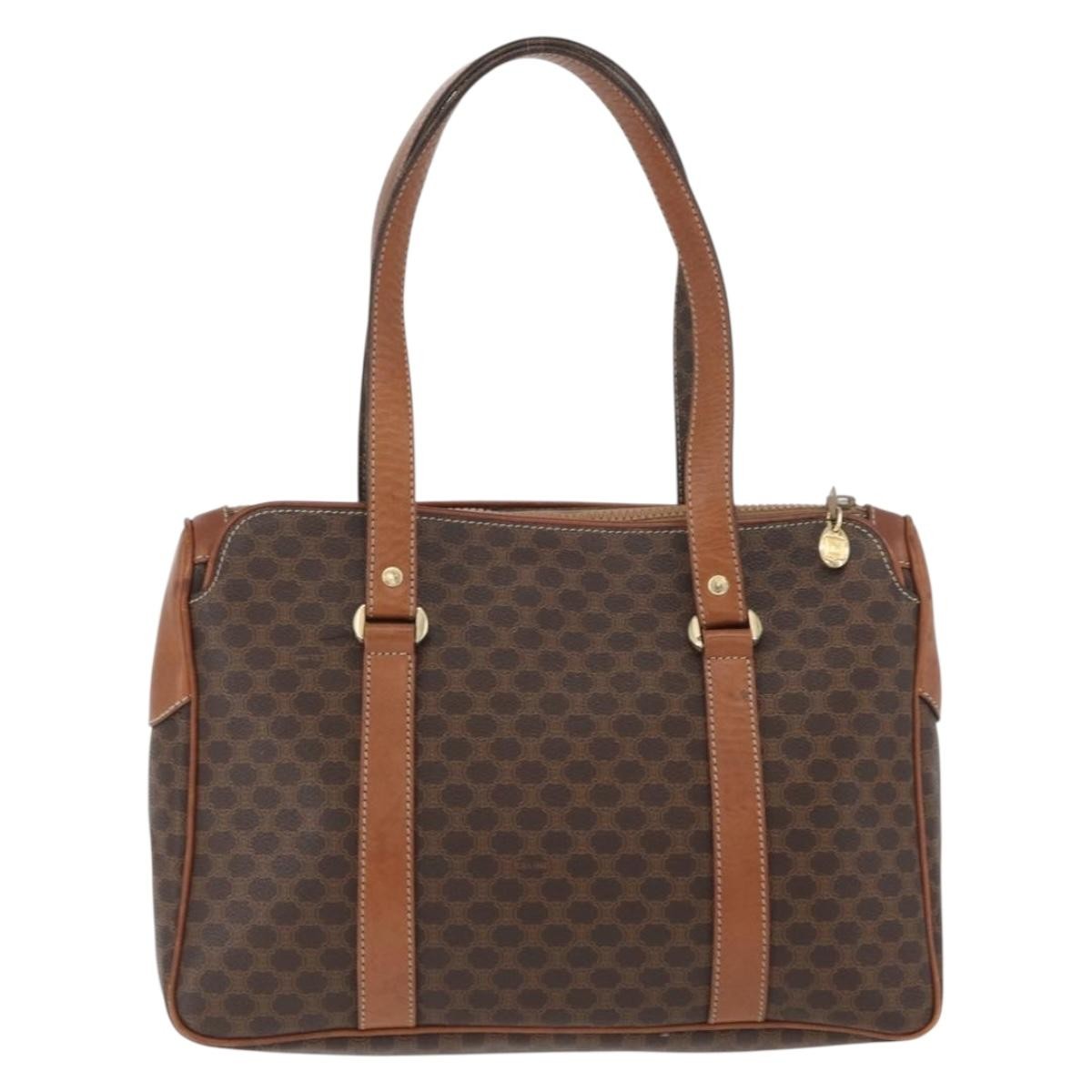 Celine Vintage Macadam Canvas And Leather Brown Canvas Handbag (Pre-Owned)