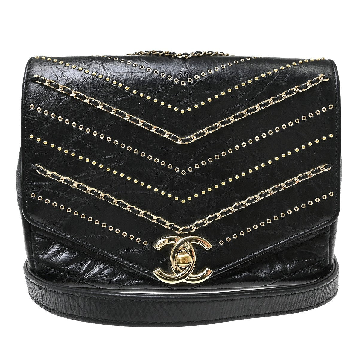 Chanel Vintage Envelope Flap Chevron Calfskin Black Leather Shoulder Bag Bag (Pre-Owned)