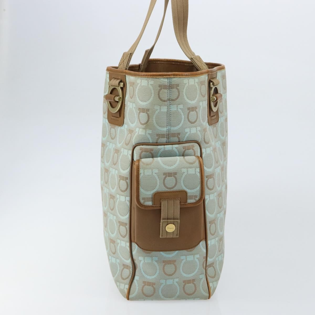 Salvatore Ferragamo Gancini Tote Gancini Canvas Blue Canvas Tote Bag Bag (Pre-Owned)