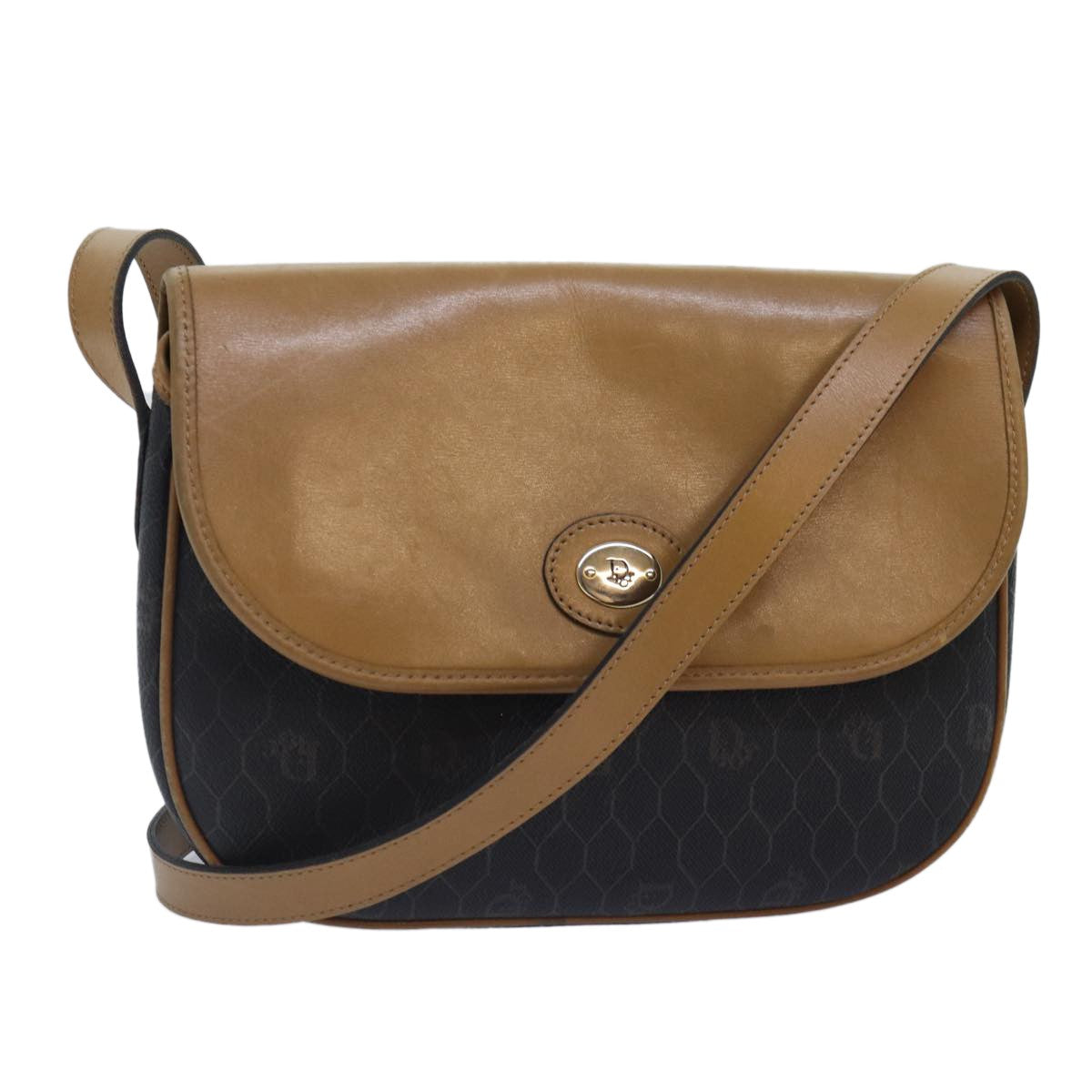 Christian Dior Vintage Honeycomb Canvas And Leather Black Canvas Shoulder Bag Bag (Pre-Owned)