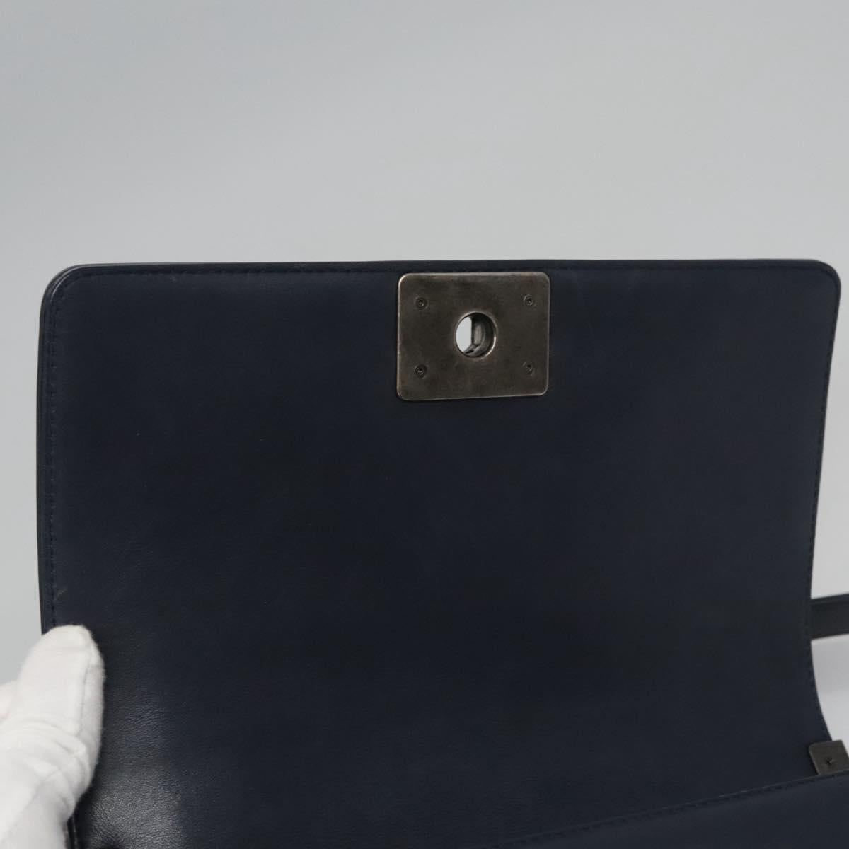 Chanel Boy Navy Leather Shoulder Bag (Pre-Owned)