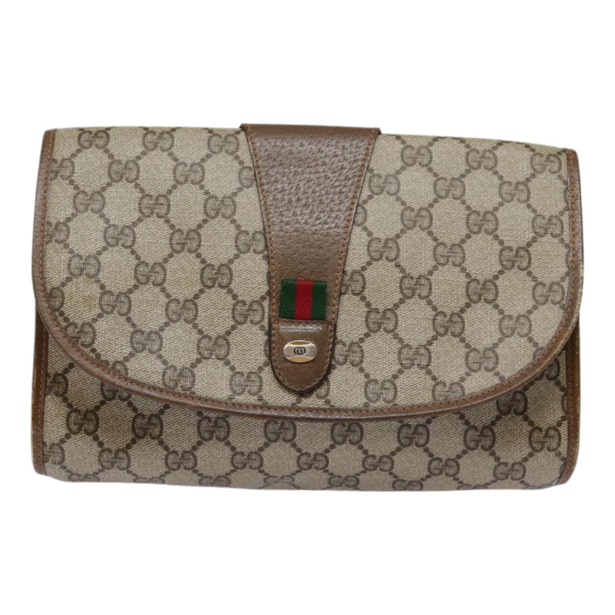 Gucci Ophidia Beige Canvas Clutch Bag (Pre-Owned)