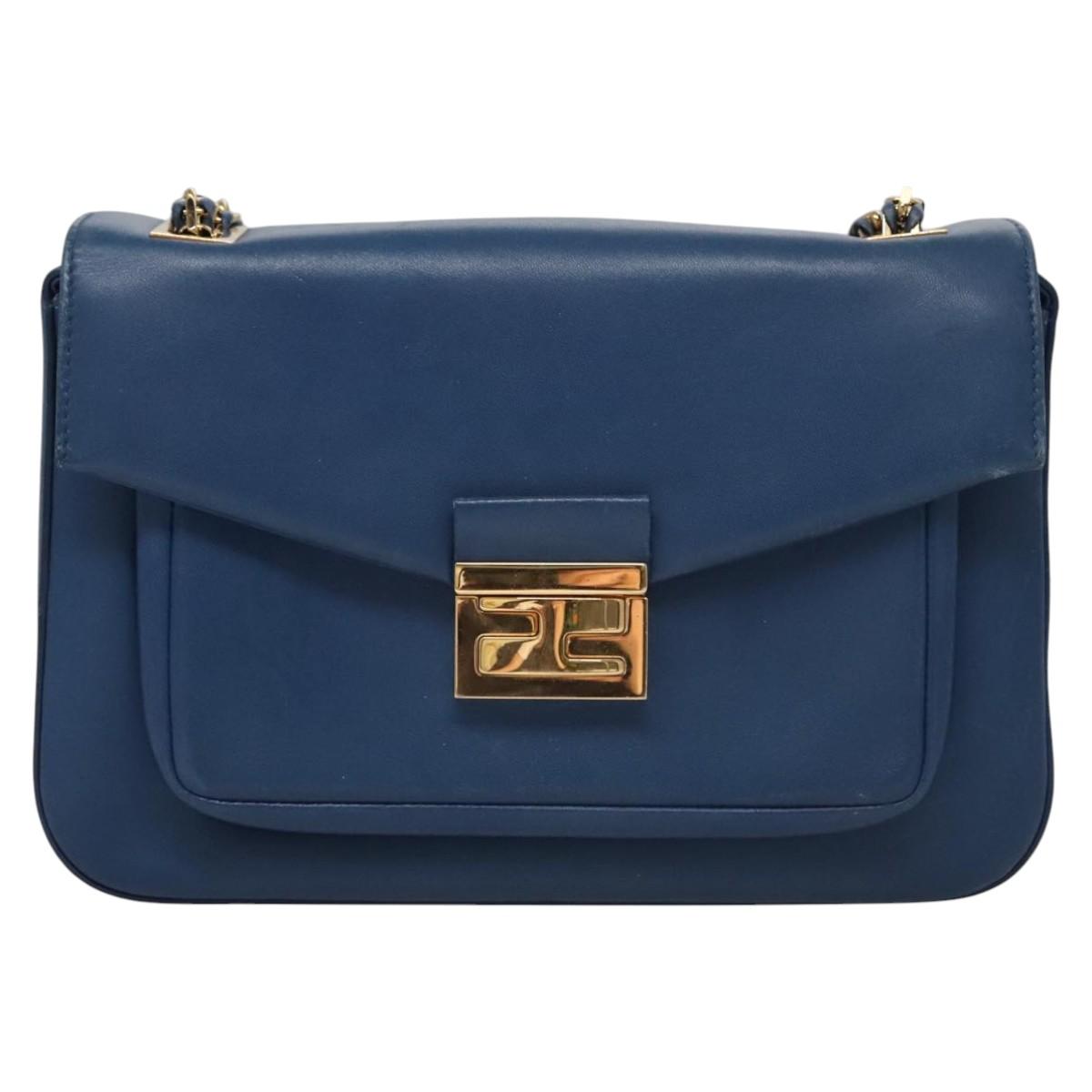 Fendi Bebaguette Blue Leather Shoulder Bag (Pre-Owned)