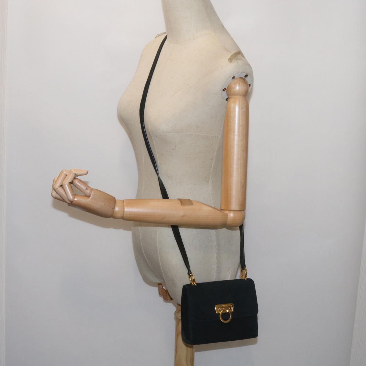 Salvatore Ferragamo Gancini Black Suede Shoulder Bag (Pre-Owned)
