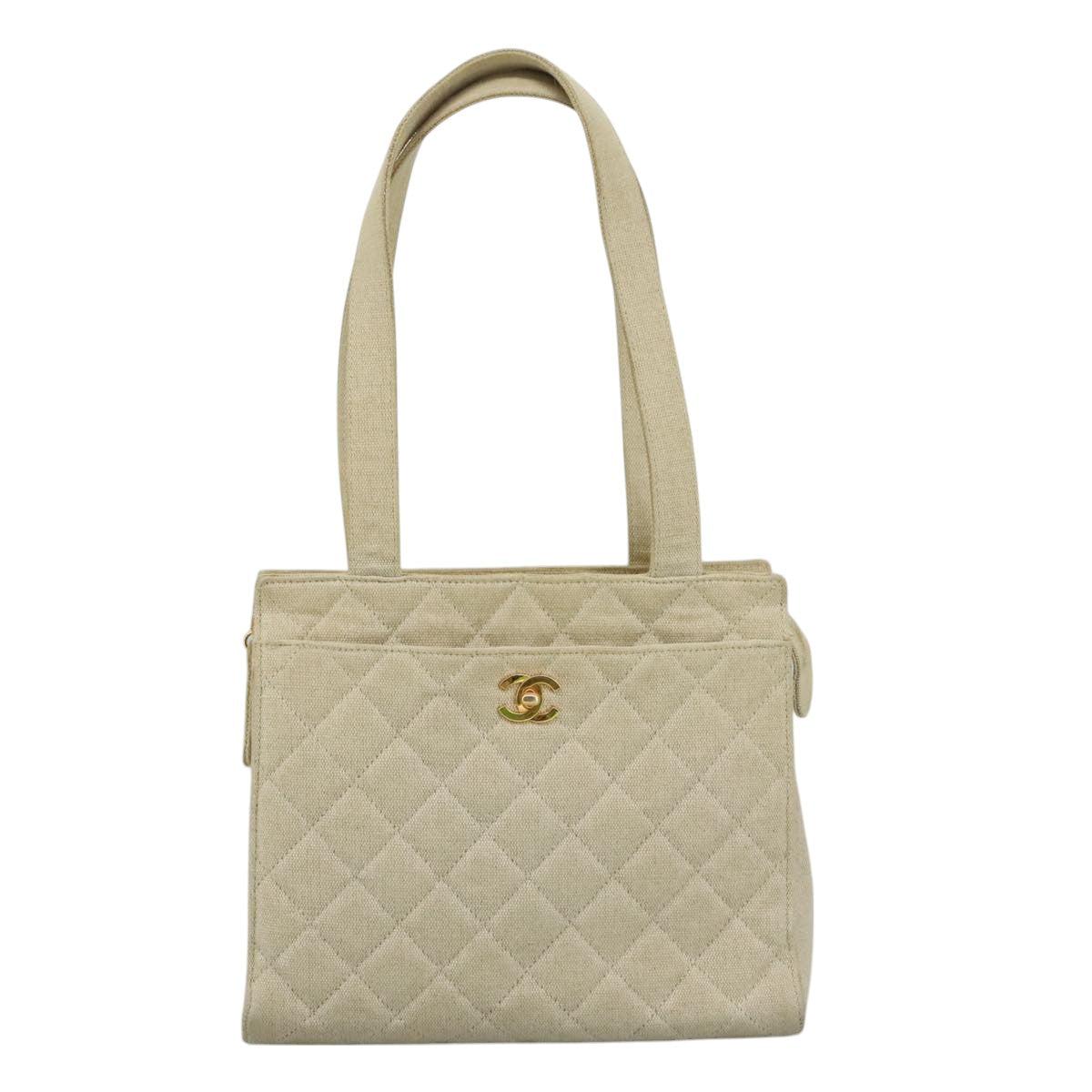 Chanel Quilted Ecru Canvas Tote Bag (Pre-Owned)