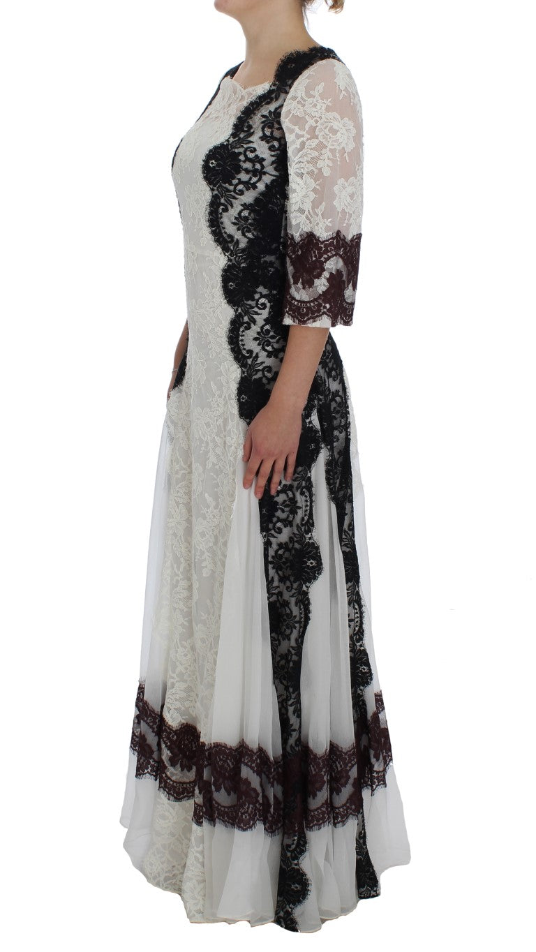 Dolce & Gabbana White Floral Lace Full Length Gown Women's Dress