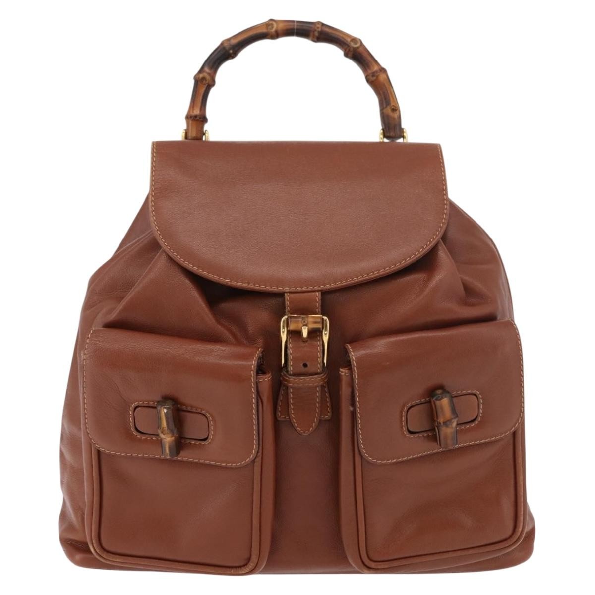 Gucci Vintage Bamboo Leather Brown Leather Backpack Bag (Pre-Owned)
