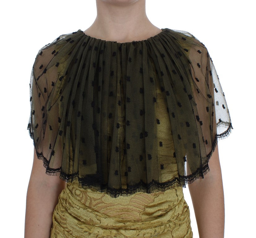 Dolce & Gabbana Yellow Black Floral Lace Ricamo Gown Women's Dress