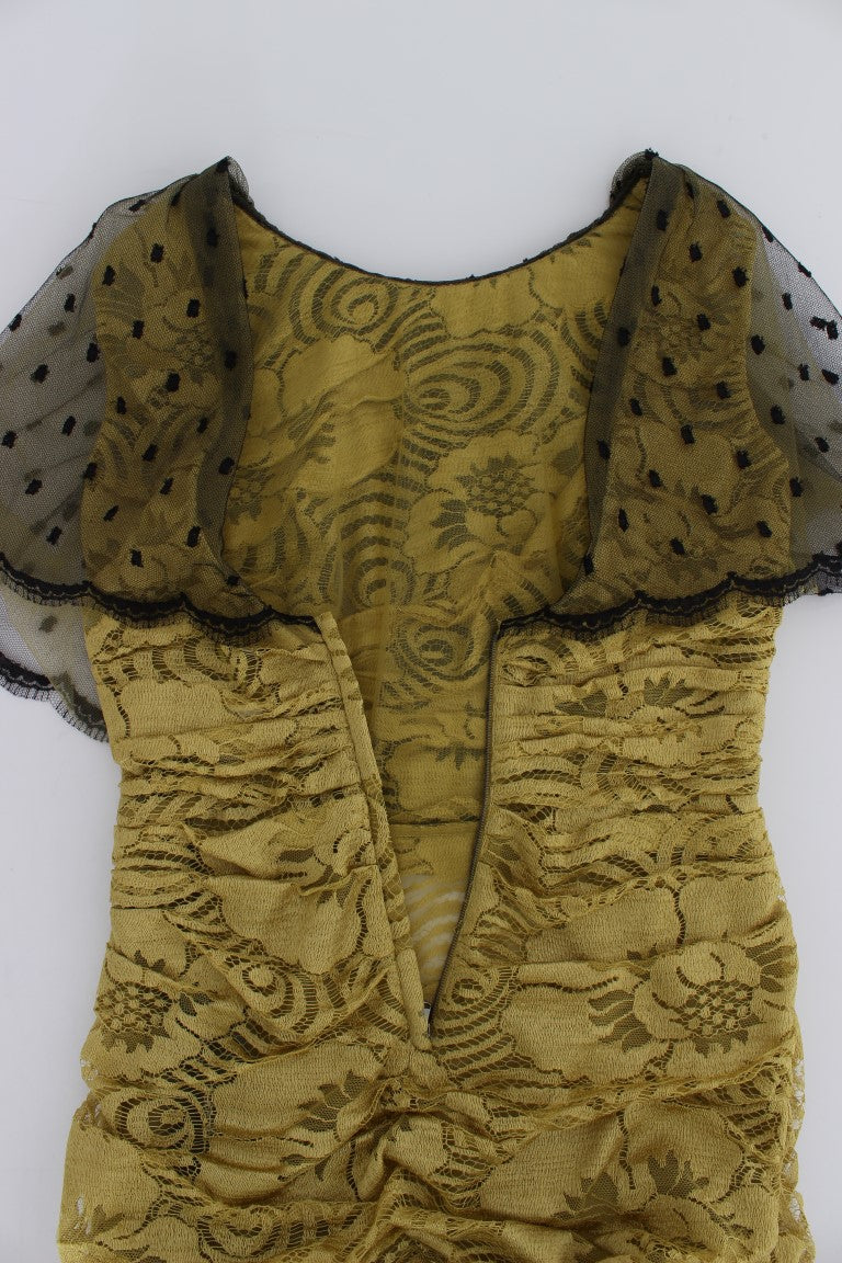 Dolce & Gabbana Yellow Black Floral Lace Ricamo Gown Women's Dress