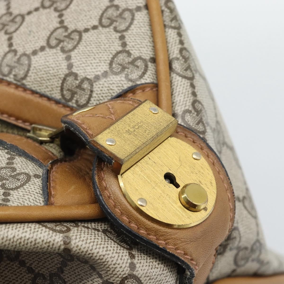 Gucci Zip Boston Gg Canvas And Leather Beige Pvc Handbag (Pre-Owned)