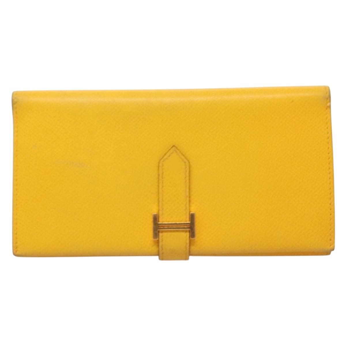 Hermes Bearn Epsom Yellow Leather Wallets Accessory (Pre-Owned)