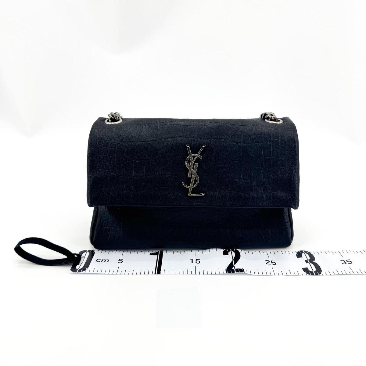 Saint Laurent West Hollywood Crocodile Embossed Leather Black Leather Shoulder Bag Bag (Pre-Owned)