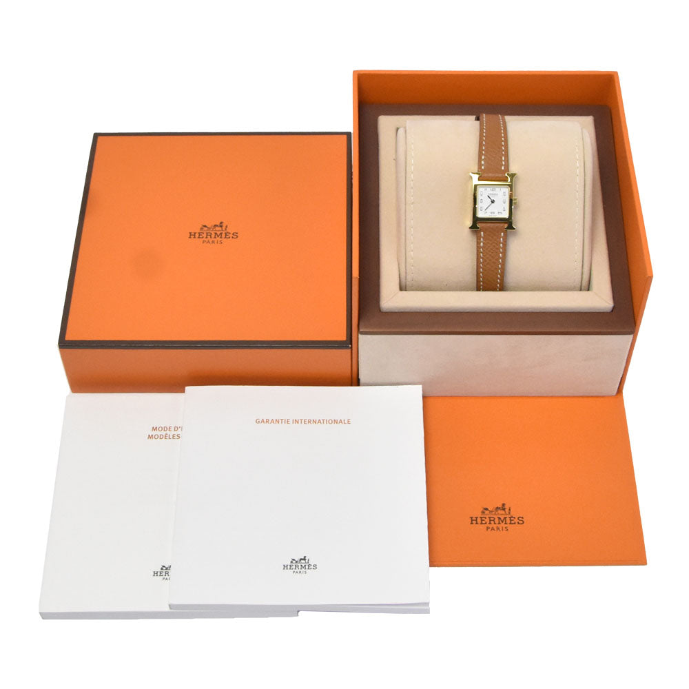 Hermes Heure H Quartz Plated Metal And Leather Watch (Pre-Owned)