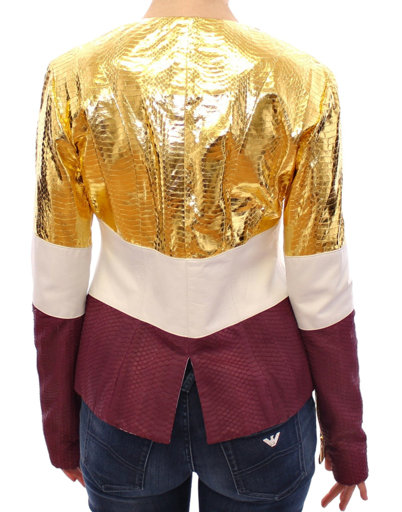 Vladimiro Gioia Elegant Metallic Croc Print Leather Women's Jacket