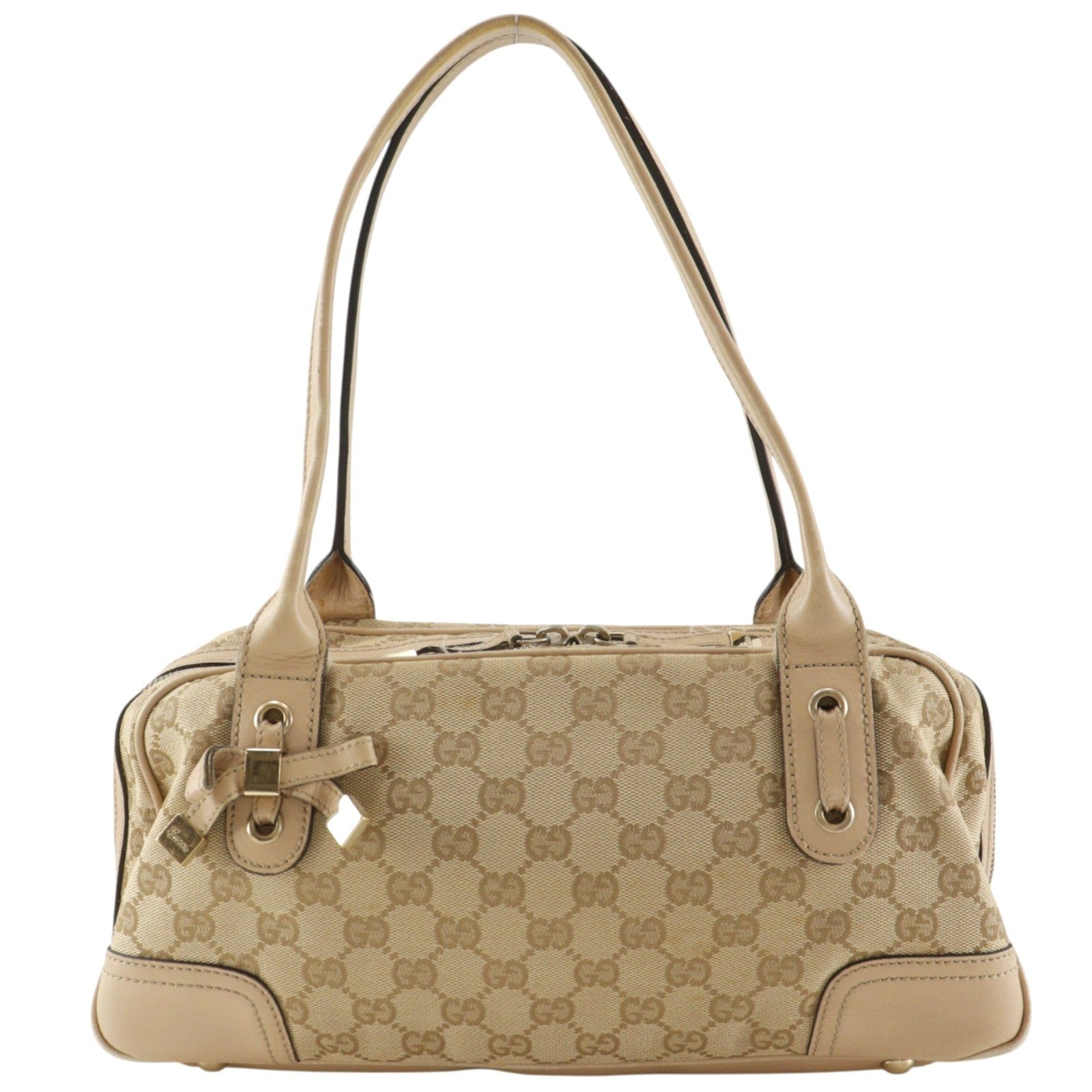 Gucci Princy Boston Gg Canvas And Leather Beige Canvas Handbag (Pre-Owned)
