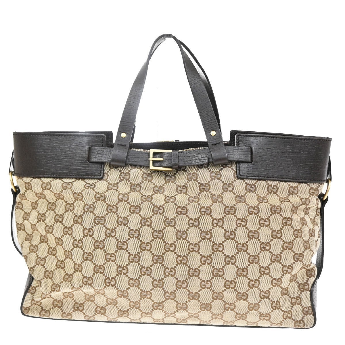 Gucci Belted Bucket Gg Canvas With Leather Brown Canvas Tote Bag Bag (Pre-Owned)