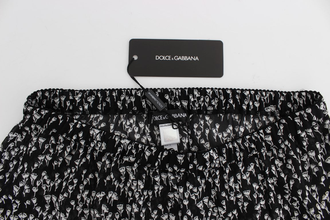 Dolce & Gabbana Elegant Black & White Floral Lace Silk Women's Shorts