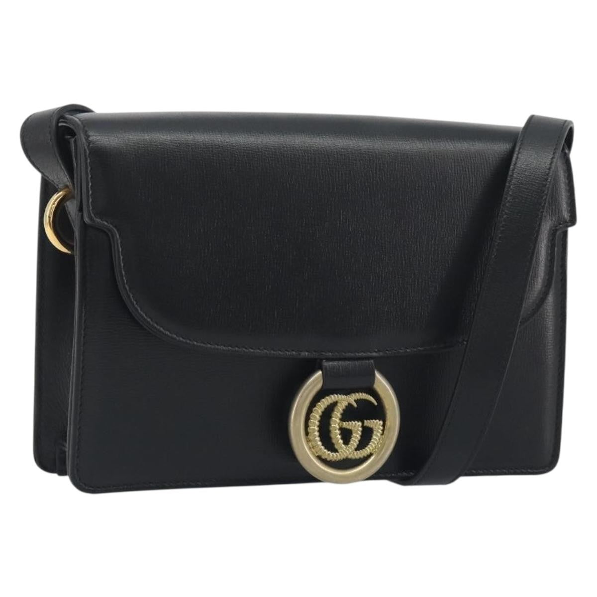Gucci Gg Ring Leather Black Leather Shoulder Bag Bag (Pre-Owned)