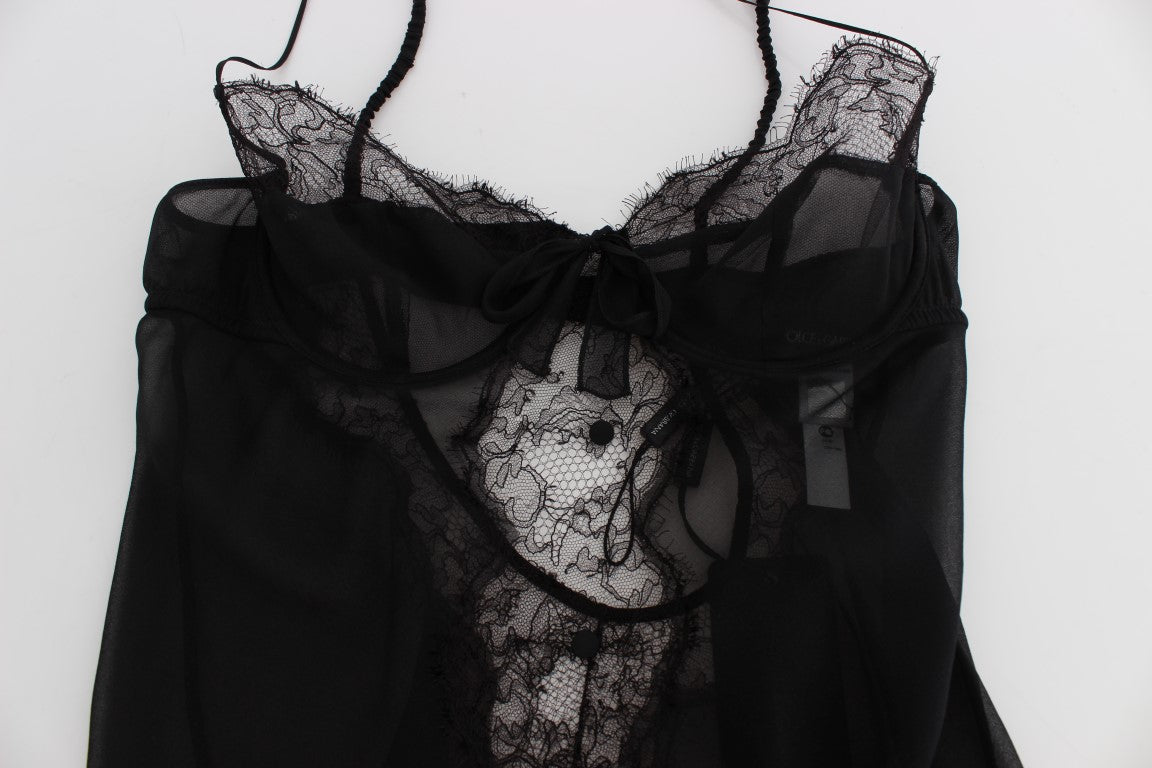 Dolce & Gabbana Black Silk Lace Babydoll Lingerie Women's Top
