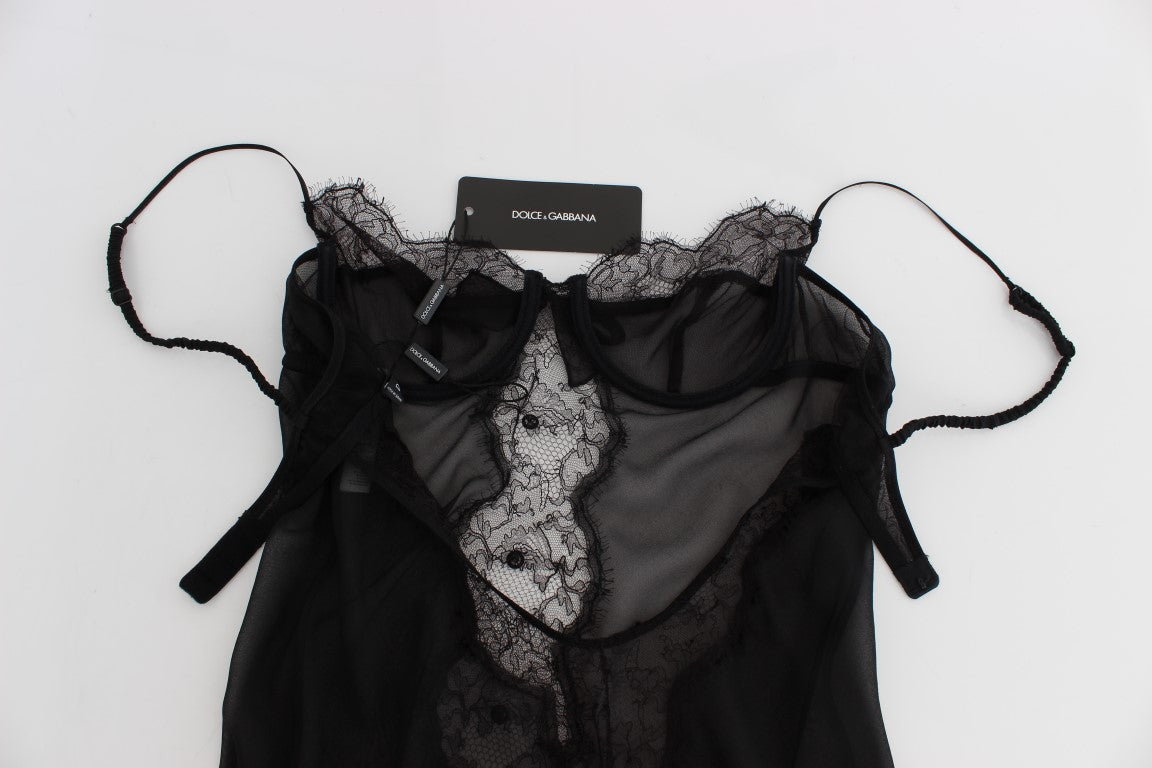 Dolce & Gabbana Black Silk Lace Babydoll Lingerie Women's Top