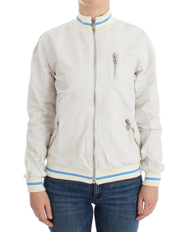 John Galliano White Mock Zip Cardigan Sweatshirt Women's Sweater