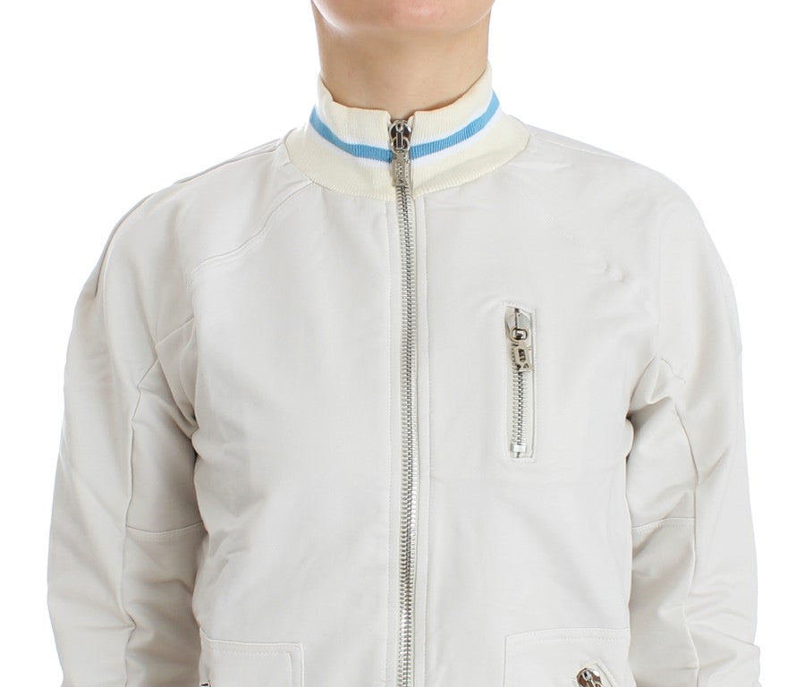 John Galliano White Mock Zip Cardigan Sweatshirt Women's Sweater