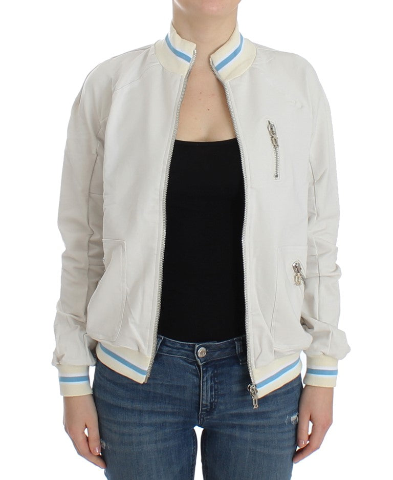 John Galliano White Mock Zip Cardigan Sweatshirt Women's Sweater