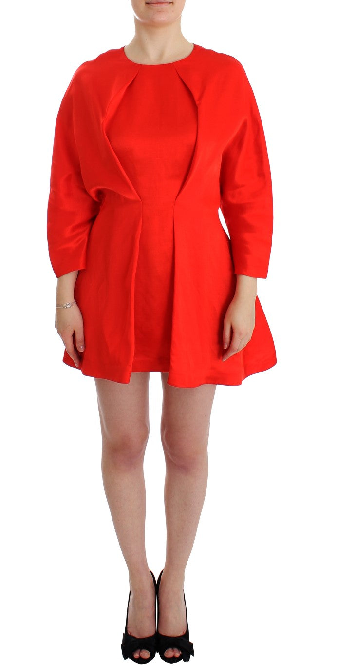 Fyodor Golan Red Mini Linen 3/4 Sleeve Sheath Women's Dress