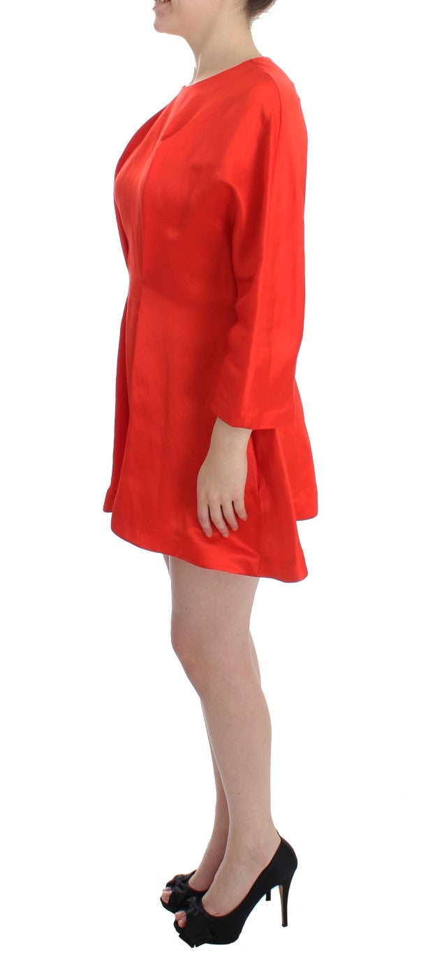 Fyodor Golan Red Mini Linen 3/4 Sleeve Sheath Women's Dress