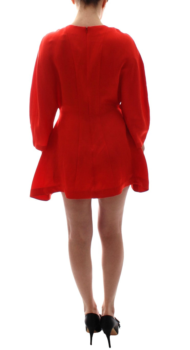 Fyodor Golan Red Mini Linen 3/4 Sleeve Sheath Women's Dress