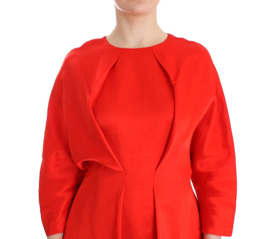 Fyodor Golan Red Mini Linen 3/4 Sleeve Sheath Women's Dress