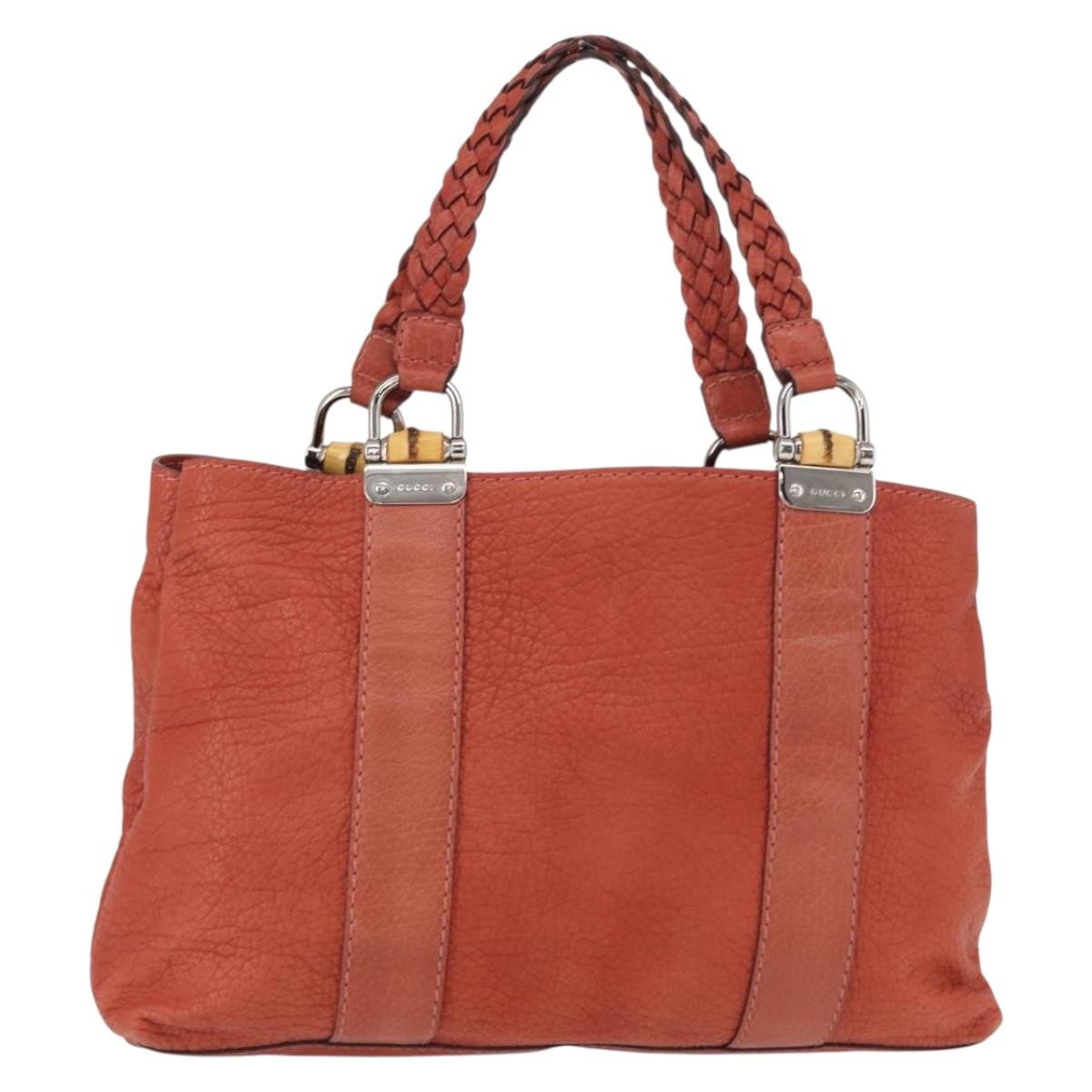 Gucci Vintage Bamboo Handle Leather Red Leather Handbag (Pre-Owned)