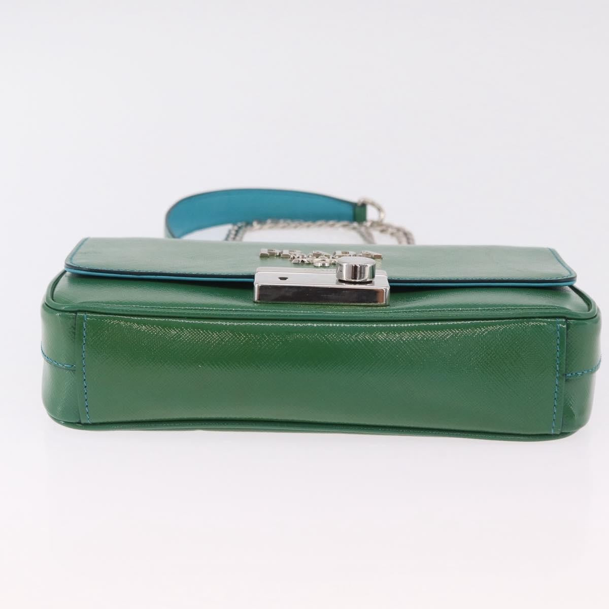 Prada Sound Chain Saffiano Leather Green Leather Shoulder Bag Bag (Pre-Owned)