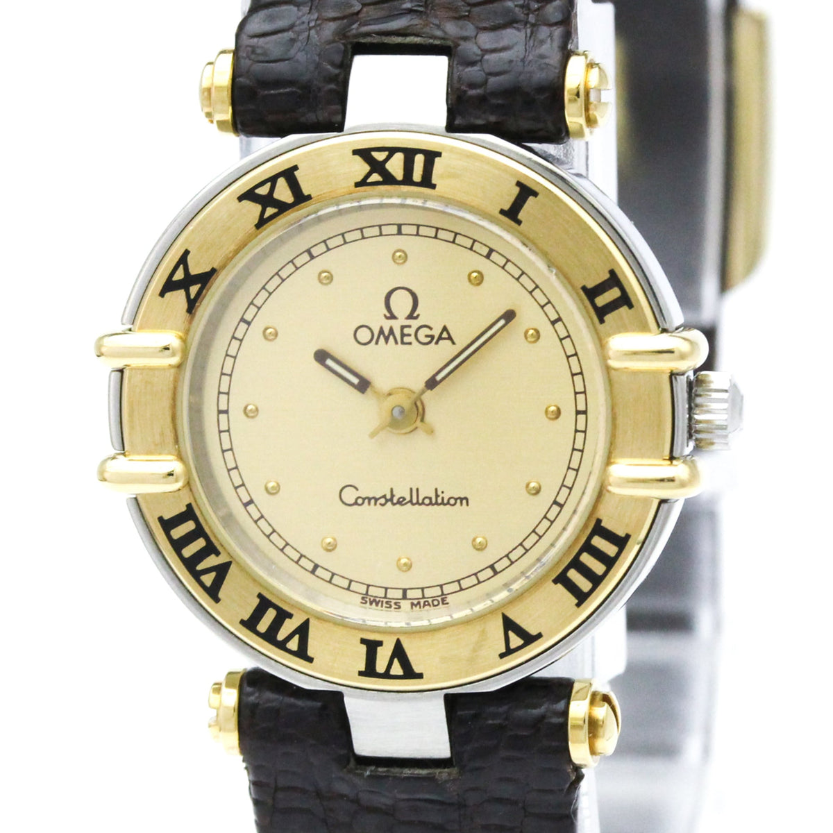 Omega Constellation Quartz Stainless Steel And Yellow Gold And Leather Watch (Pre-Owned)
