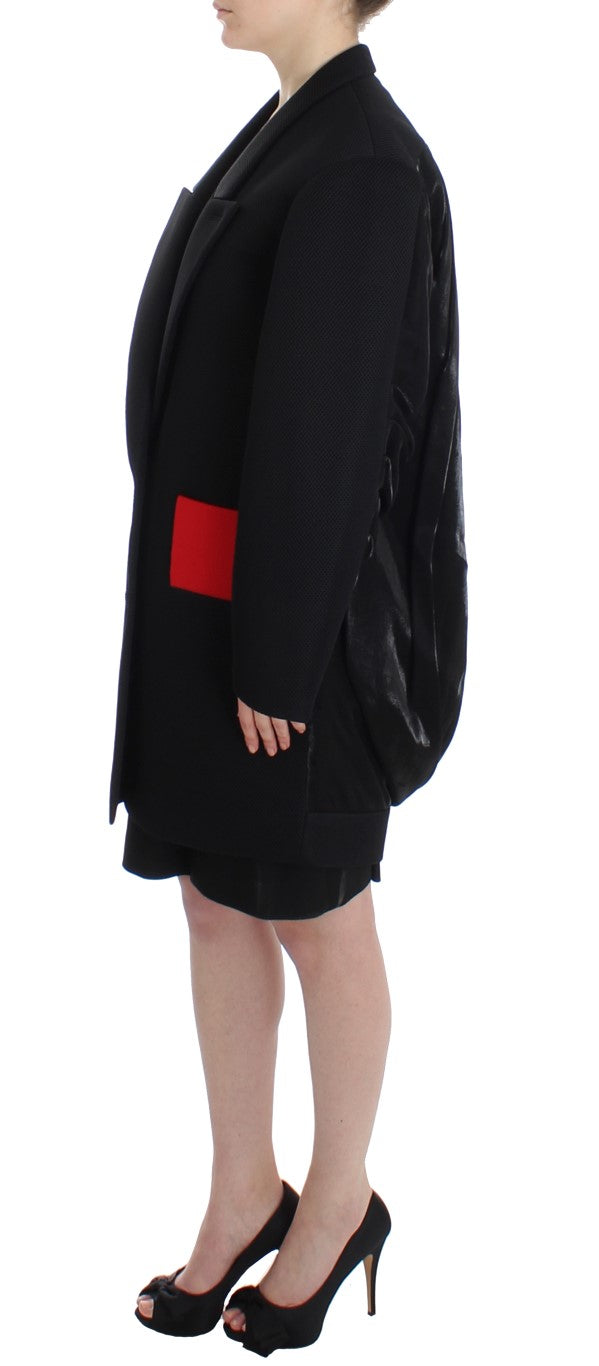 KAALE SUKTAE Elegant Draped Long Coat in Black with Red Women's Accents