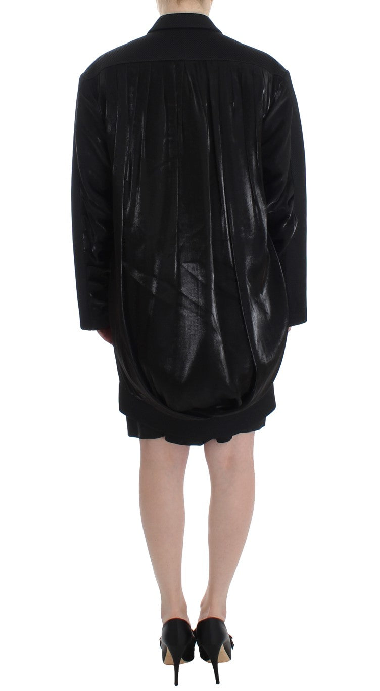 KAALE SUKTAE Elegant Draped Long Coat in Black with Red Women's Accents