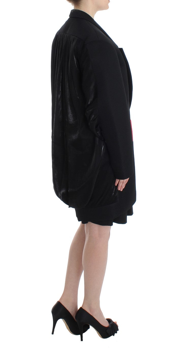 KAALE SUKTAE Elegant Draped Long Coat in Black with Red Women's Accents