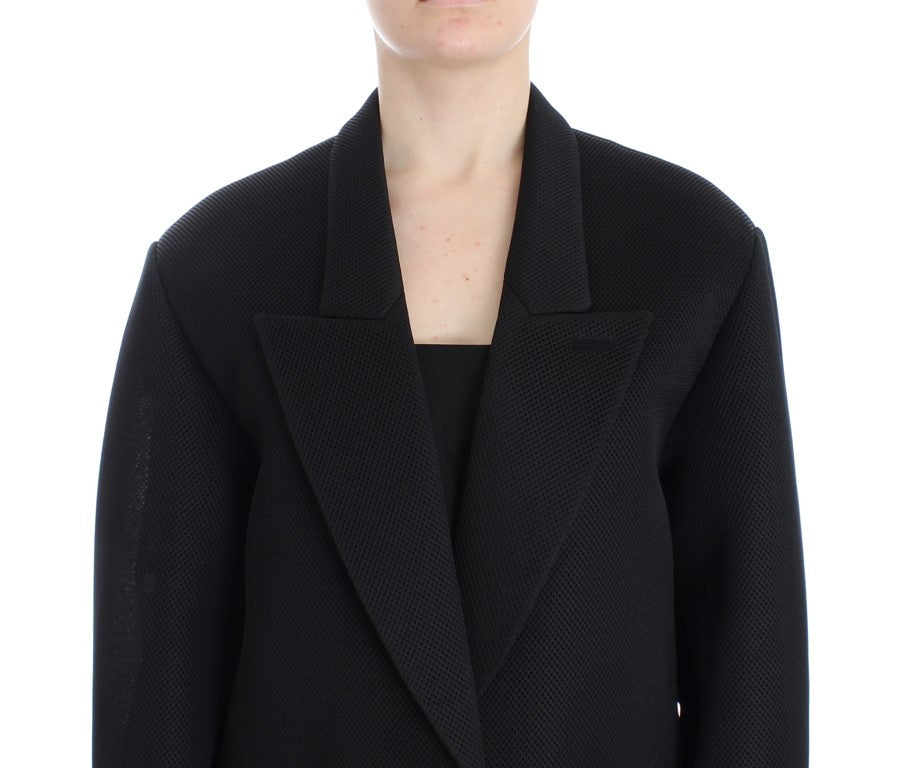 KAALE SUKTAE Elegant Draped Long Coat in Black with Red Women's Accents