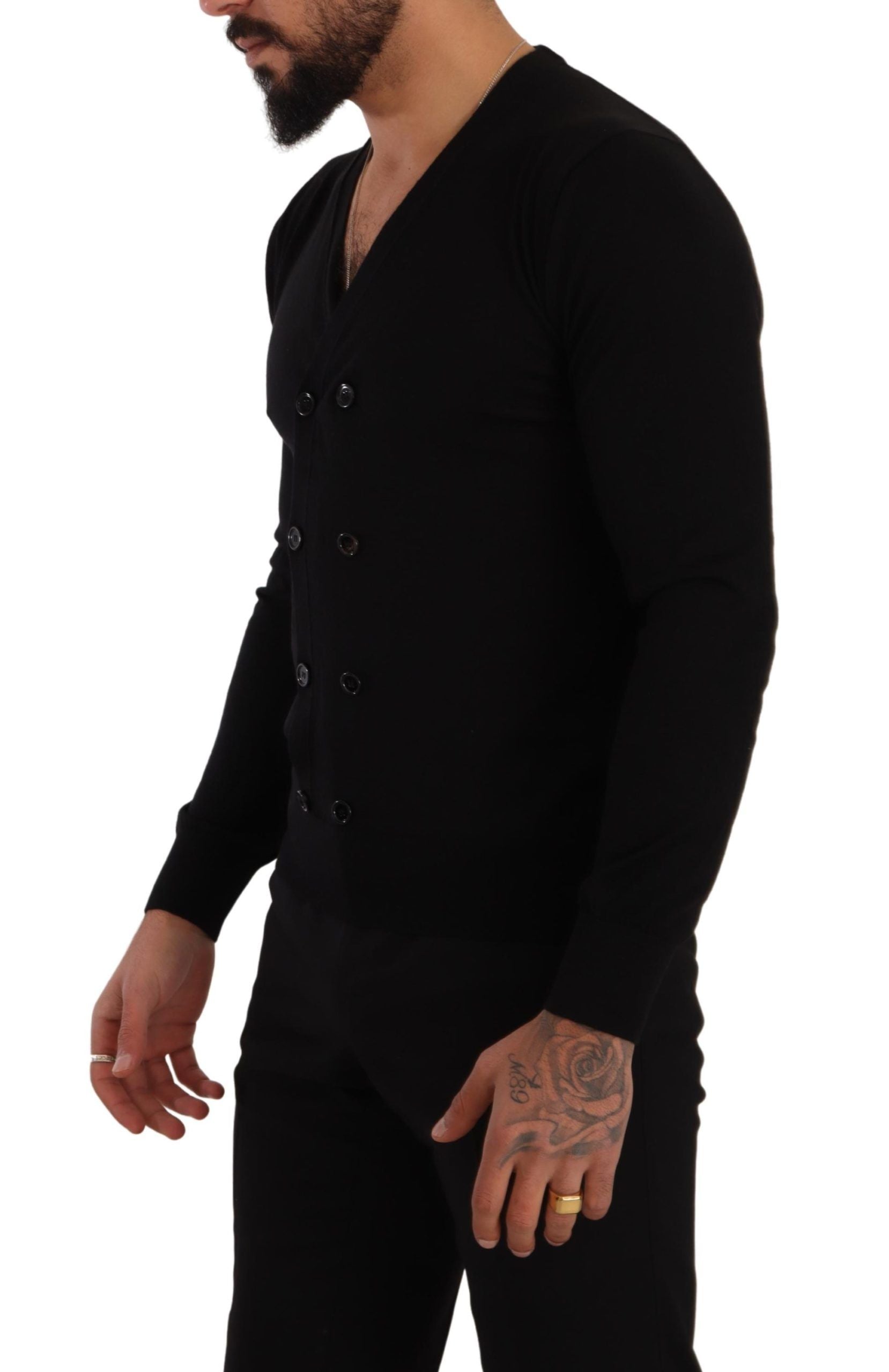Dolce & Gabbana Black Cashmere Button Down Cardigan Men's Sweater