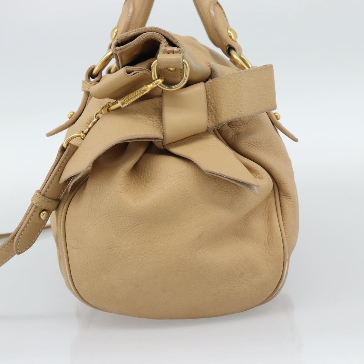 Miu Miu Convertible Satchel Leather Beige Leather Handbag (Pre-Owned)