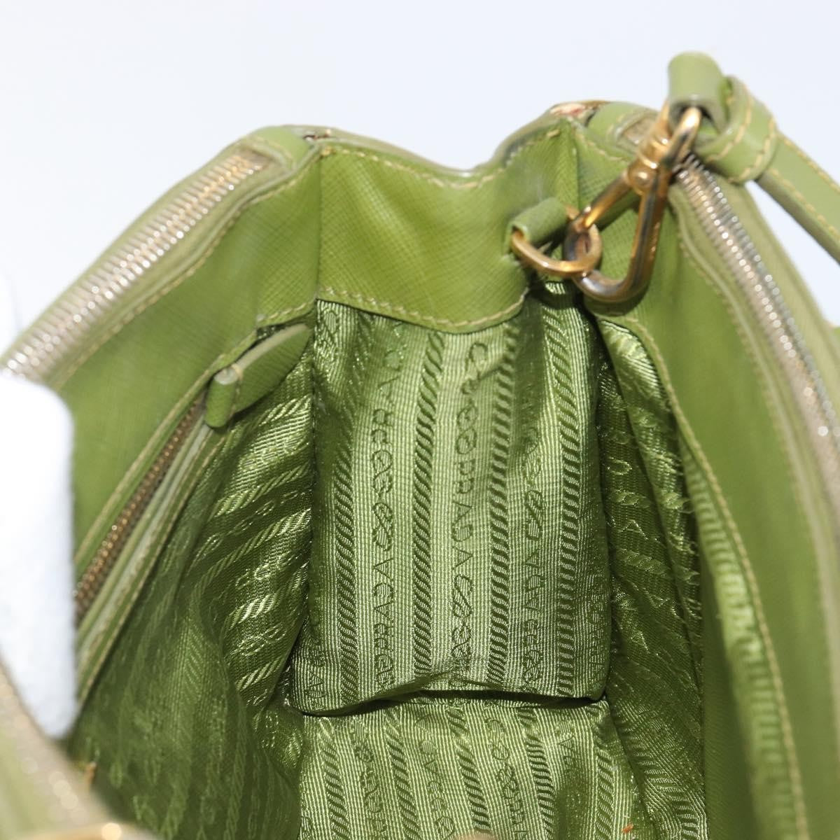 Prada Galleria Strap Leather Green Leather Handbag (Pre-Owned)