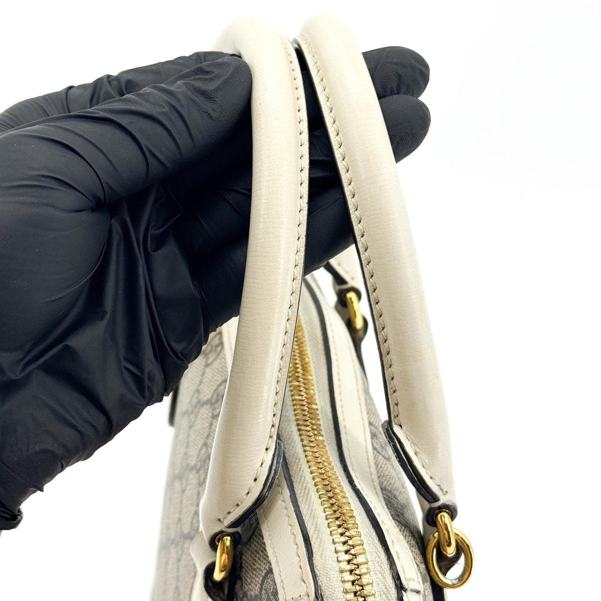 Gucci Horsebit 1955 Top Handle Gg Coated Canvas With Leather Beige Canvas Handbag (Pre-Owned)